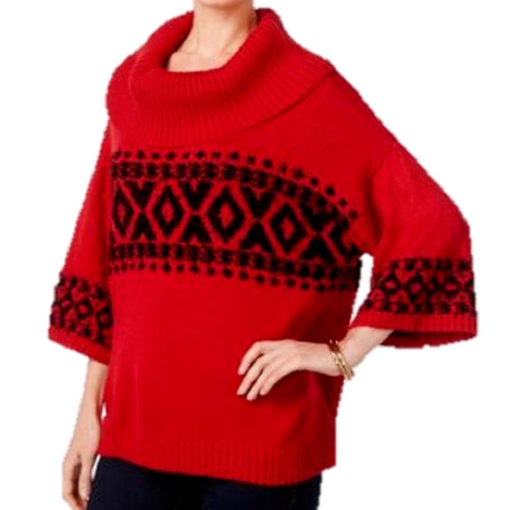 Style & Co. Fair Isle Cowl-Neck Sweater in Red, Size Small, Retail $59.50